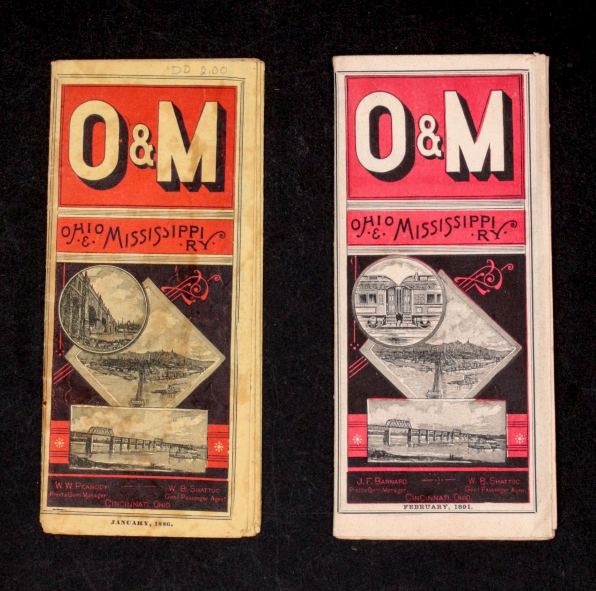 1886 AND 1891 OHIO & MISSISSIPPI RY TIMETABLES