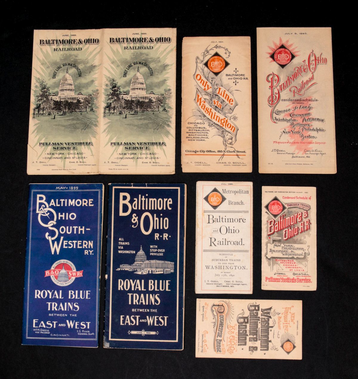 SEVEN B & O RR TIMETABLES CIRCA 1889