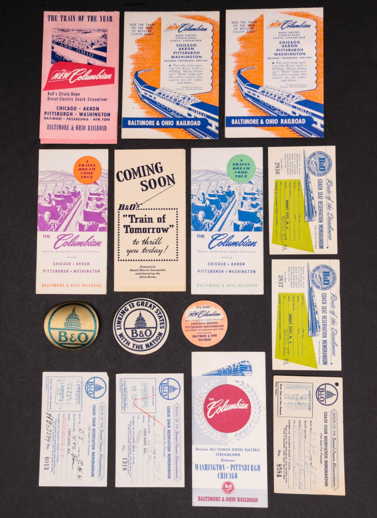 A COLLECTION OF B & O RAILROAD MENUS & EPHEMERA