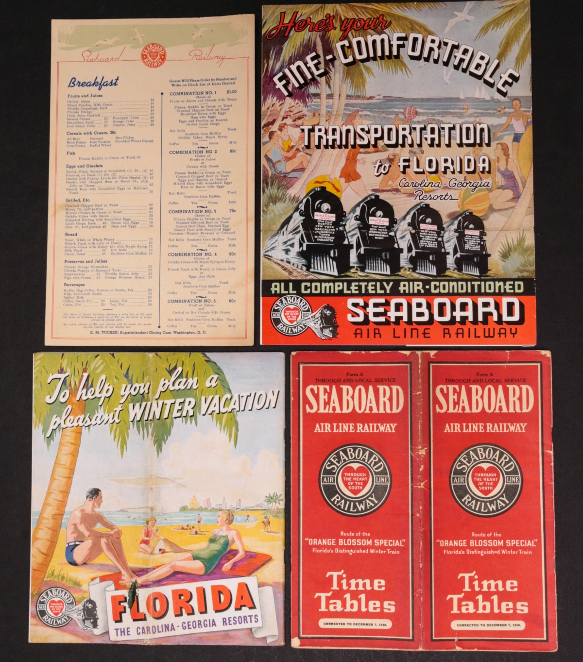 SEABOARD RAILWAY MENUS AND EPHEMERA (21PCS)