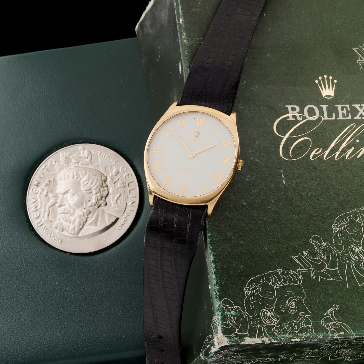 AN 18K GOLD ROLEX CELLINI MEN'S WRIST WATCH IN BOX