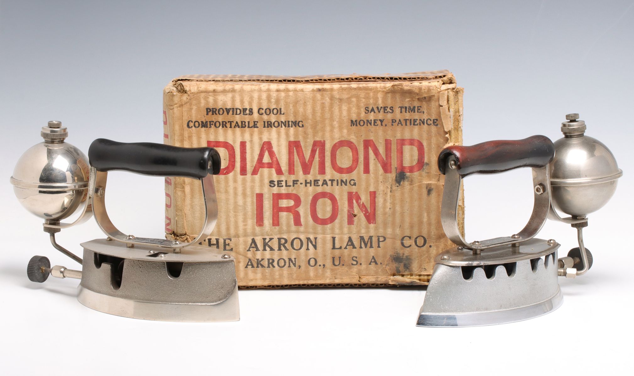 DIAMOND GAS IRONS, ONE WITH BOX