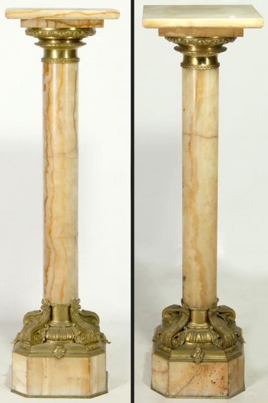 PAIR 19TH C. ITALIAN BAROCOCO BRONZE MOUNTED PEDESTALS