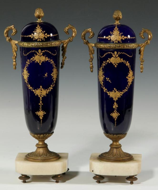 SEVRES TYPE BRONZE MOUNTED PORCELAIN GARNITURE 