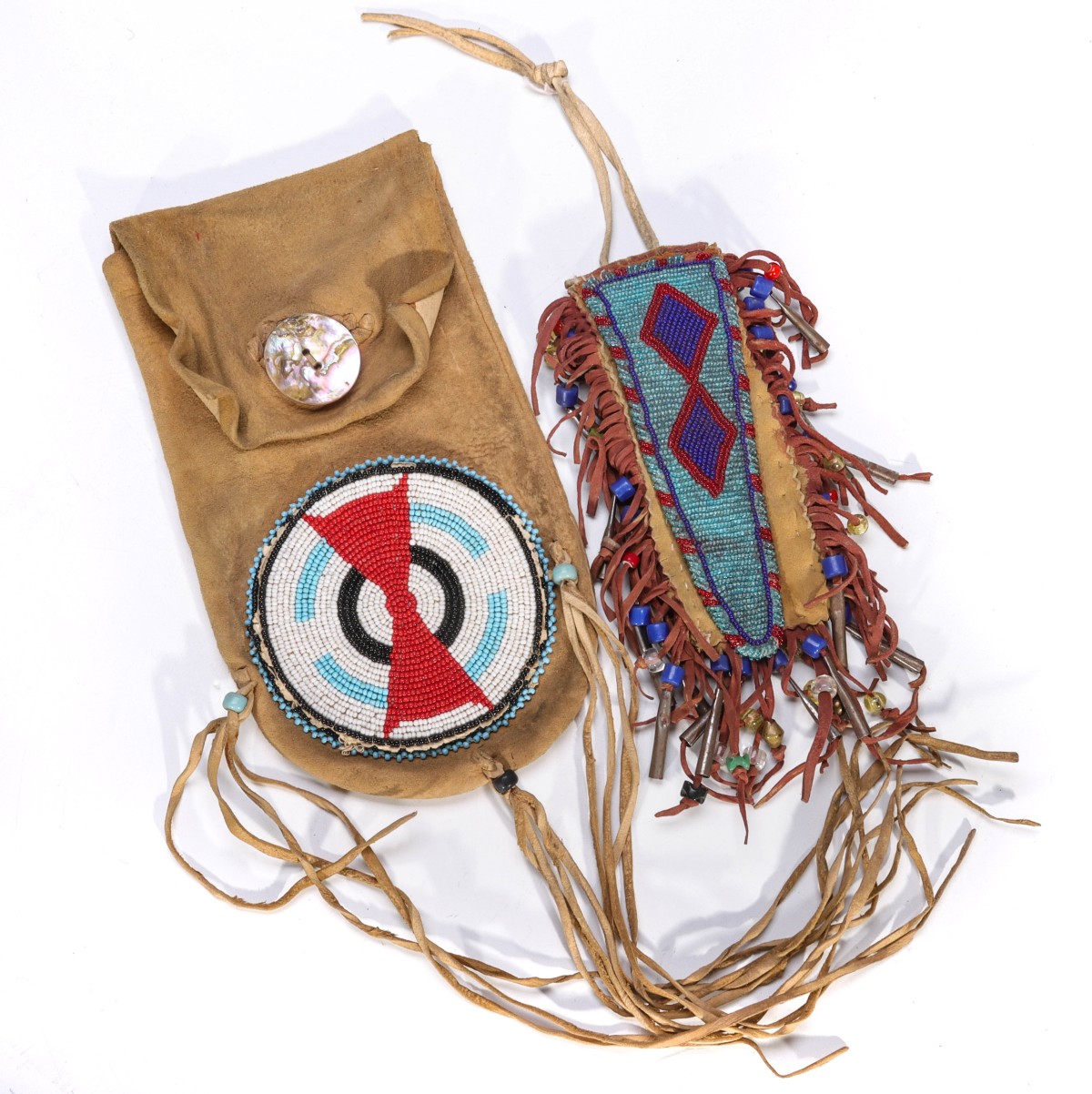 TWO POW-WOW ERA NATIVE AMERICAN BEADED BAGS