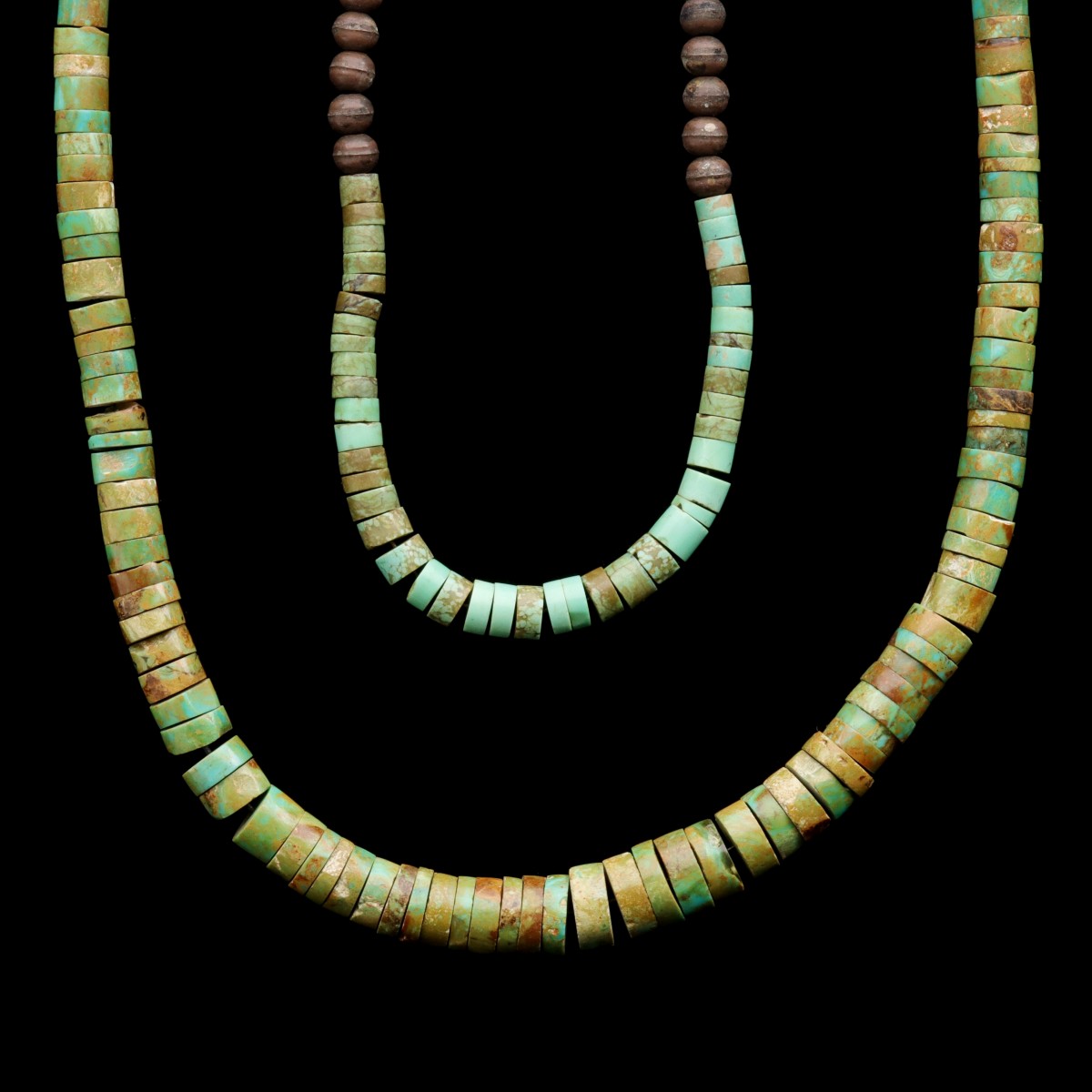 TWO SANTO DOMINGO TURQUOISE HEISHI NECKLACES