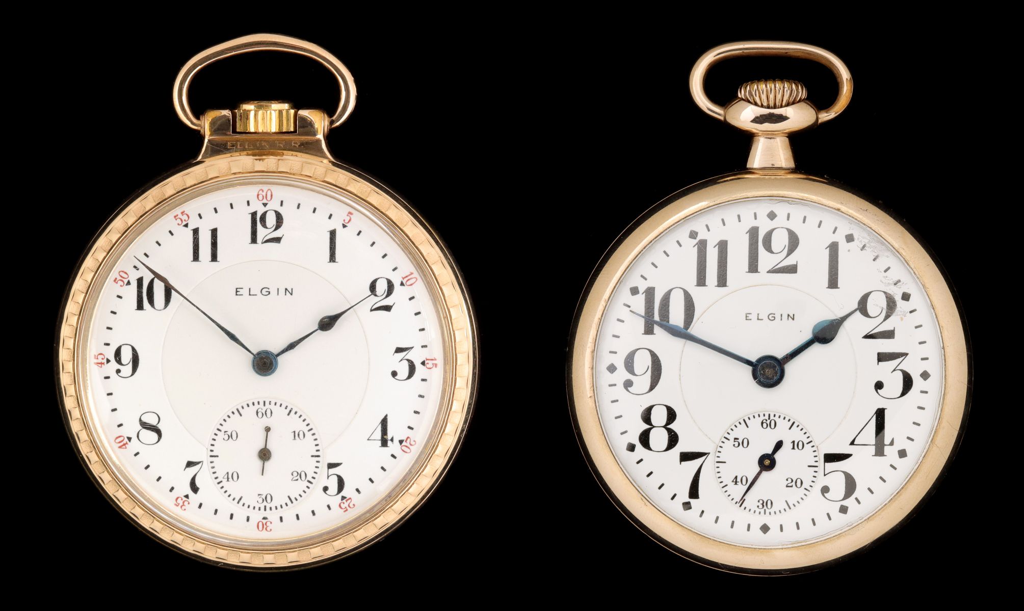 TWO ELGIN FATHER TIME RR GRADE POCKET WATCHES