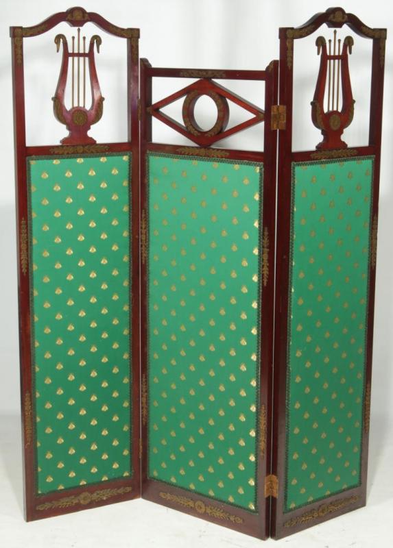 EMPIRE STYLE BRONZE MOUNTED MAHOGANY DRESSING SCREEN