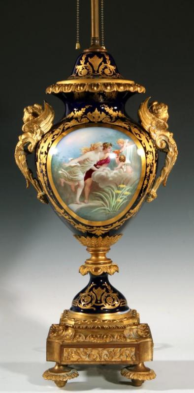 A SEVRES STYLE VASE WITH BRONZE SIGNED GRISARD LIMOGES