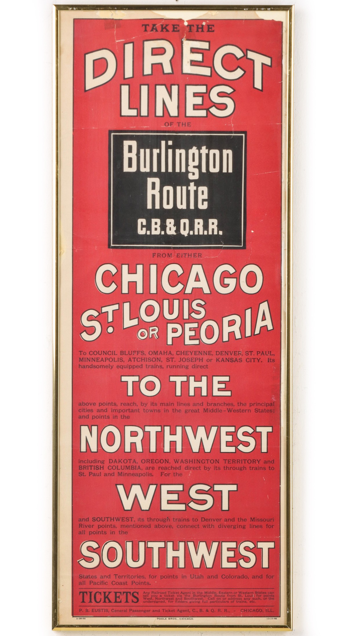 A BURLINGTON ROUTE C.B. & Q.R.R. BROADSIDE C. 1900 C.