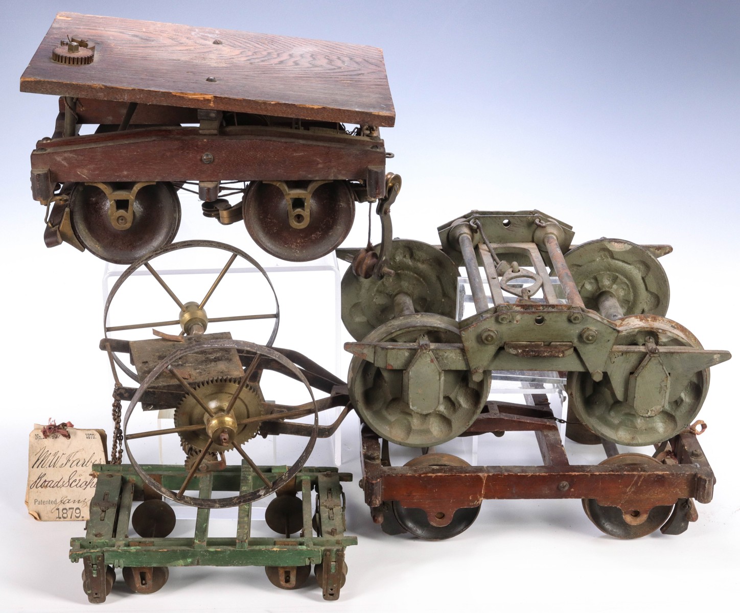 A COLLECTION OF PATENT MODEL RAIL CAR TRUCKS