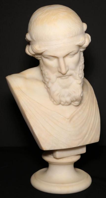 A CARVED MARBLE BUST SCULPTURE OF GREEK POET HOMER