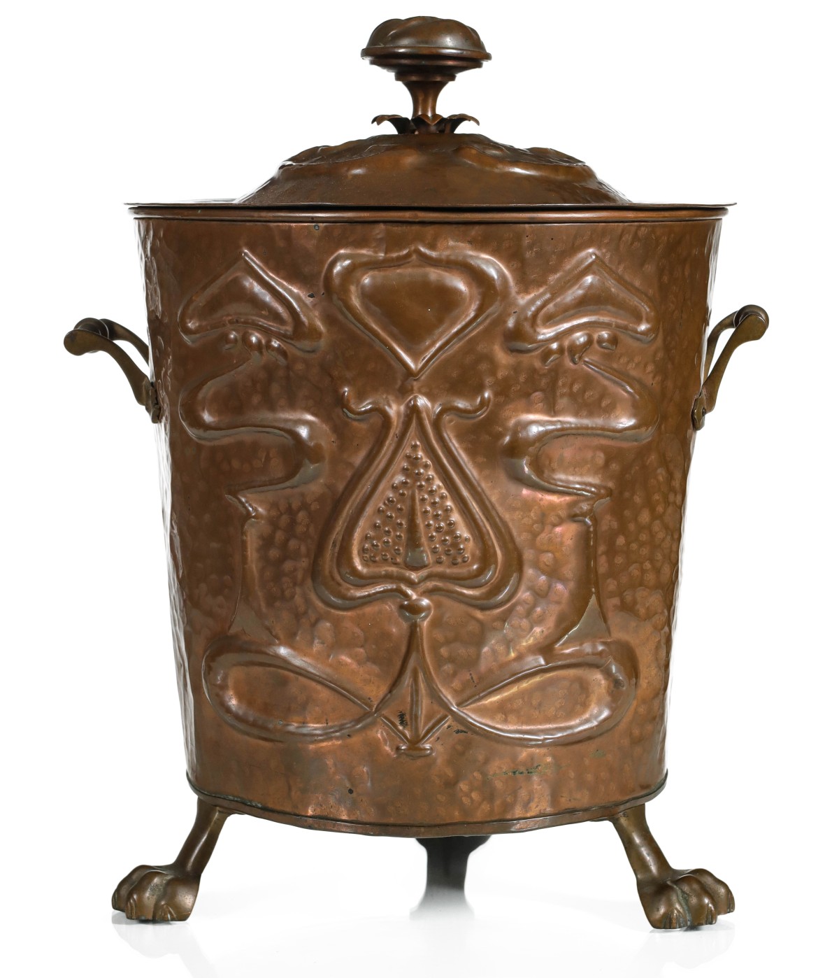 ENGLISH HAMMERED COPPER ARTS & CRAFTS KINDLING BIN