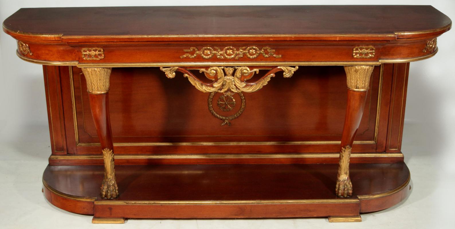 A LARGE EMPIRE STYLE BRONZE MOUNTED MAHOGANY CONSOLE