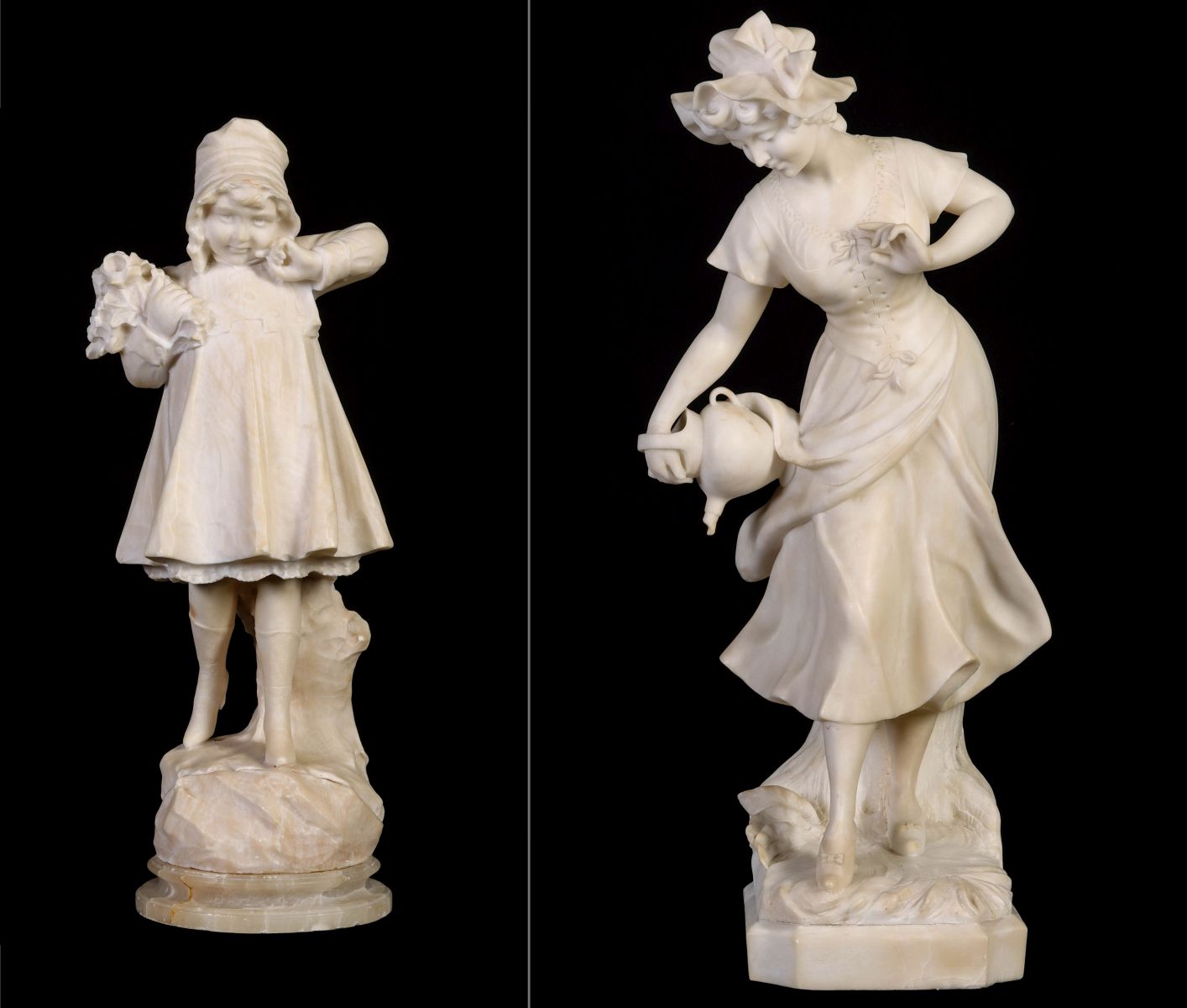 19C ITALIAN SCHOOL ALABASTER FIGURES INCL CIPRIANI