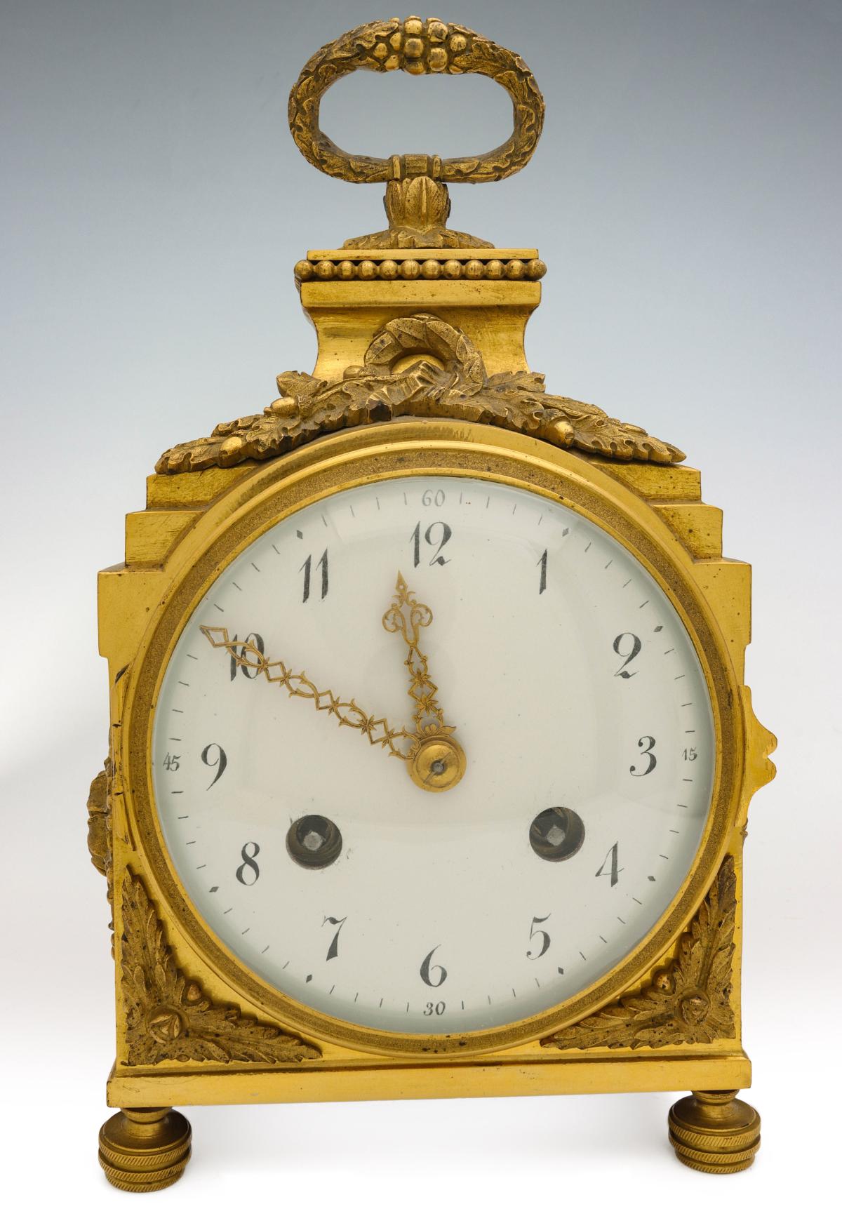 A 19C. CONTINENTAL GILT BRONZE OFFICER'S CLOCK