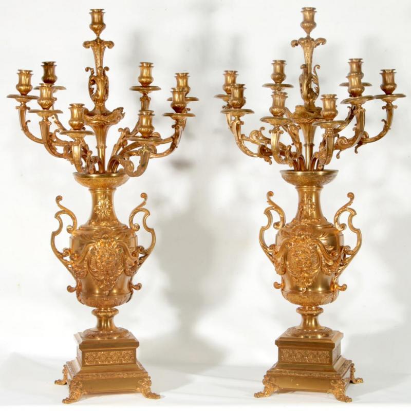 A PAIR 20TH CENTURY BRONZE DORE CANDELABRA