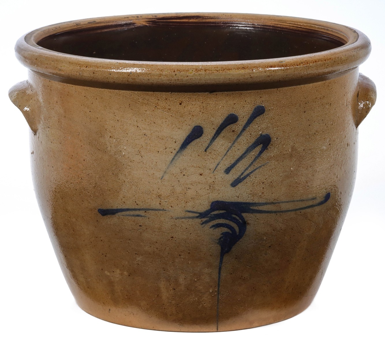 A 19TH C. AMERICAN BLUE DECORATED STONEWARE CROCK