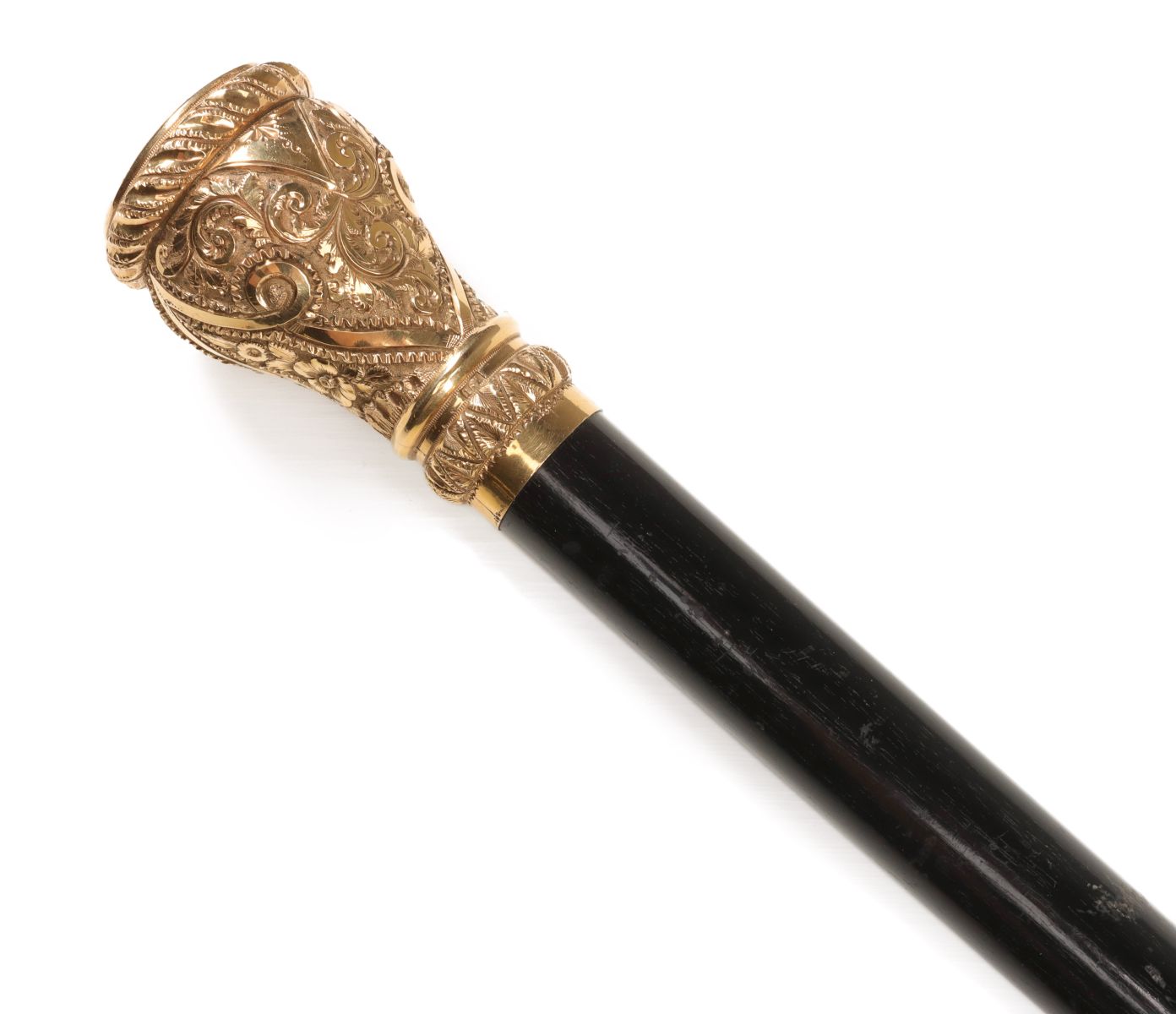 A 19C WALKING STICK WITH LARGE 16 KARAT GOLD CROWN