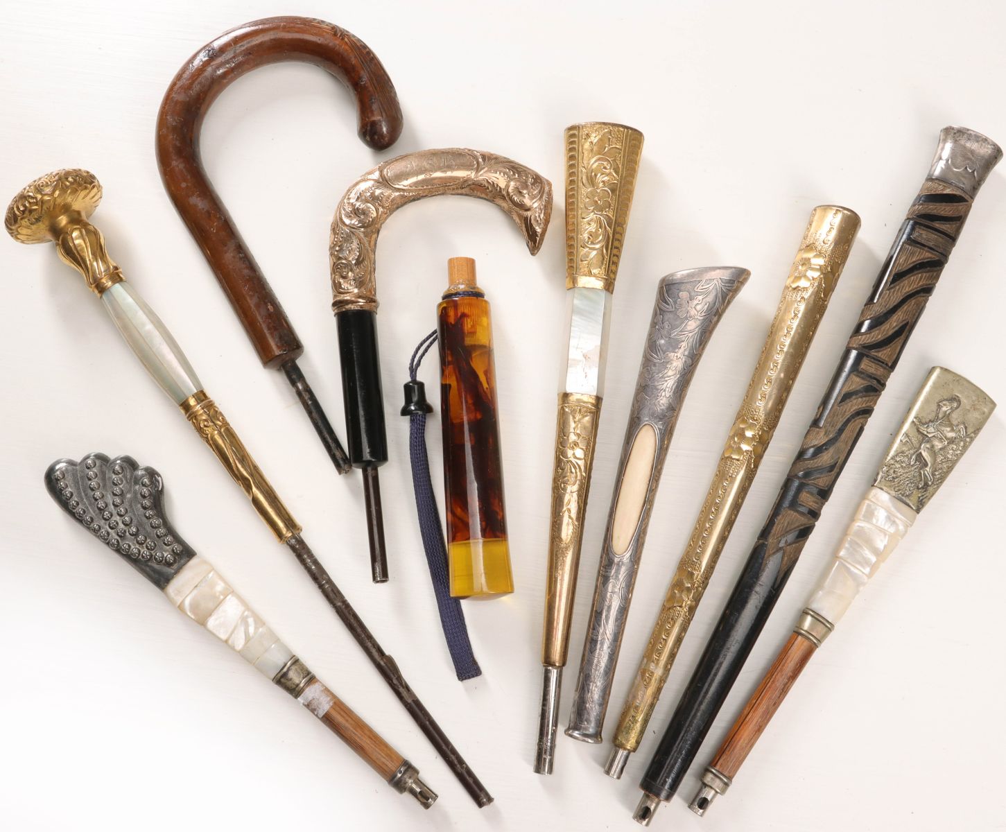 ORNATE SILVER & GOLD FILLED CANE & PARASOL HANDLES