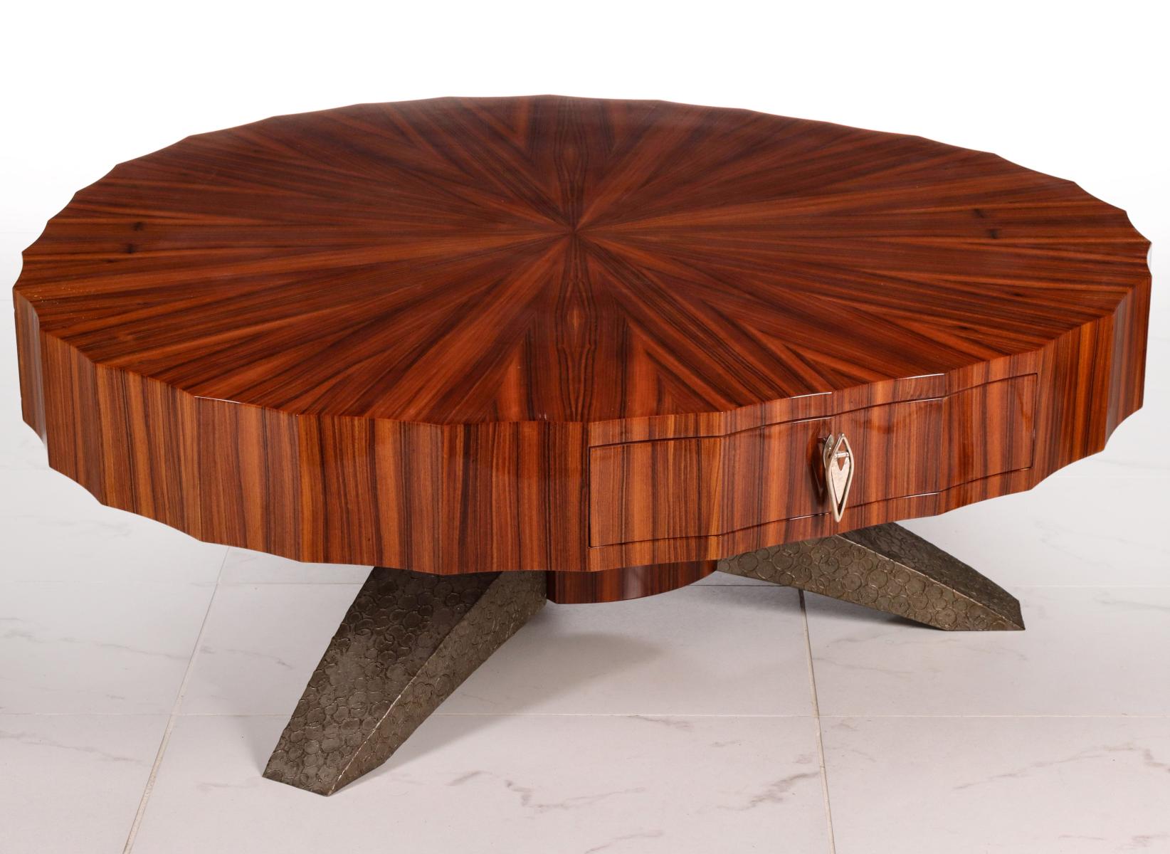 KENT TOWNSEND (21C.) PAU FERRO AND BRONZE CENTER TABLE