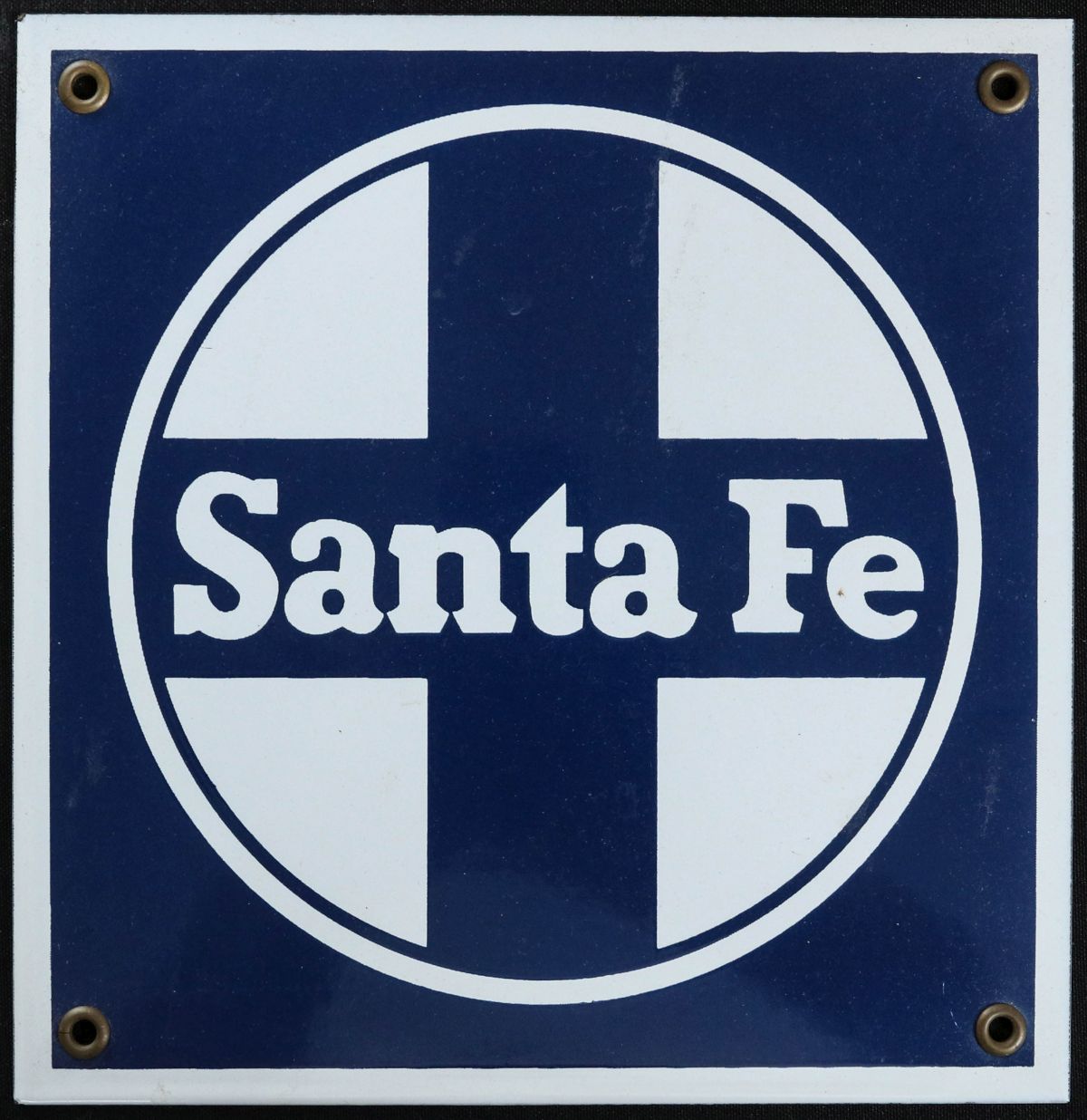 A REPRODUCTION SANTA FE RAILROAD PORCELAIN SIGN