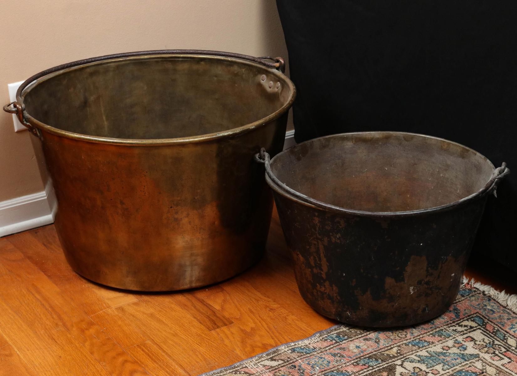 TWO 19TH CENTURY SPUN BRASS KETTLES