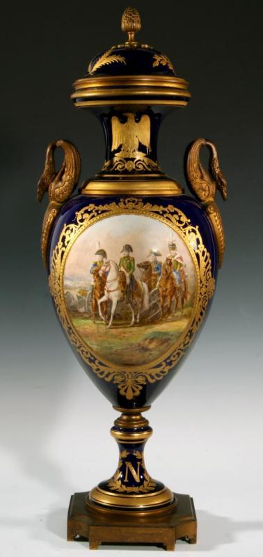 A 19TH C. NAPOLEONIC ORMOLU-MOUNTED SEVRES-TYPE URN