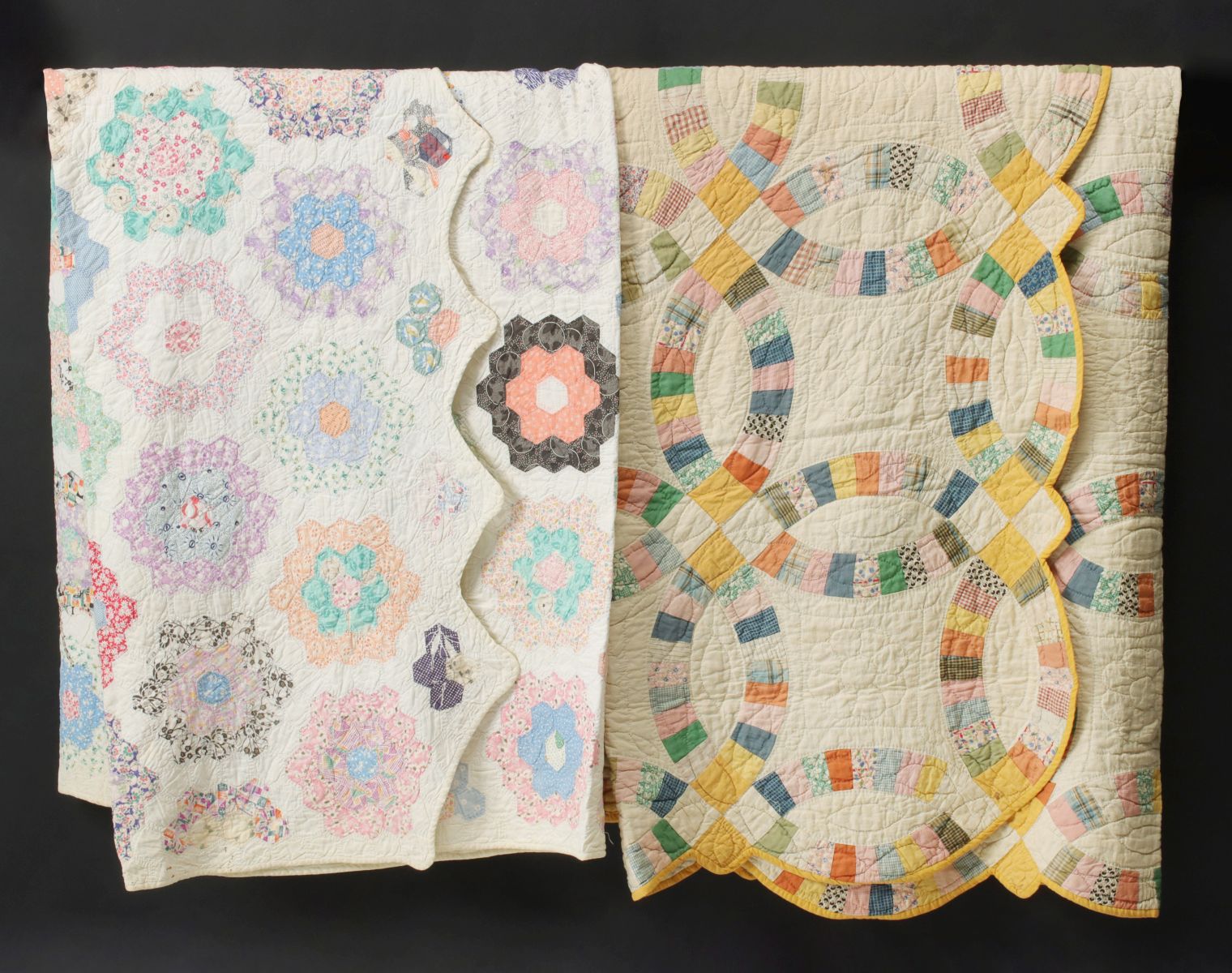 TWO VINTAGE FEEDSACK QUILTS