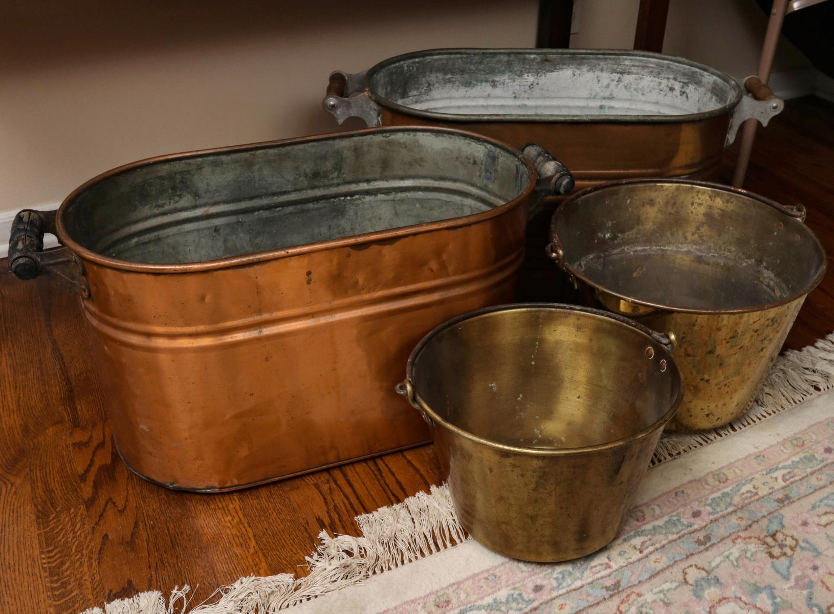 ANTIQUE COPPER BOILERS AND BRASS KETTLES