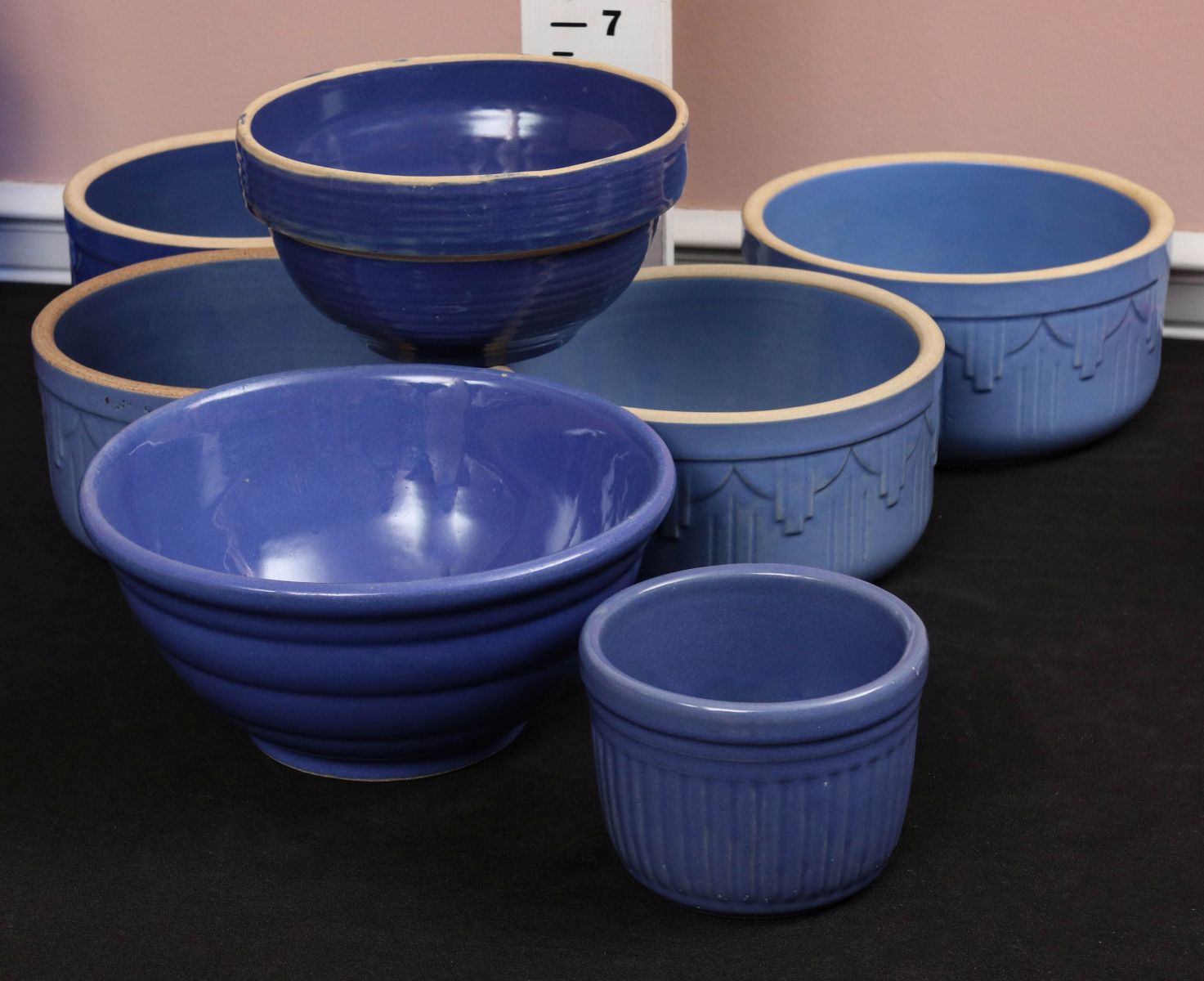 CIRCA 1940 STONEWARE BOWLS WITH BLUE GLAZE