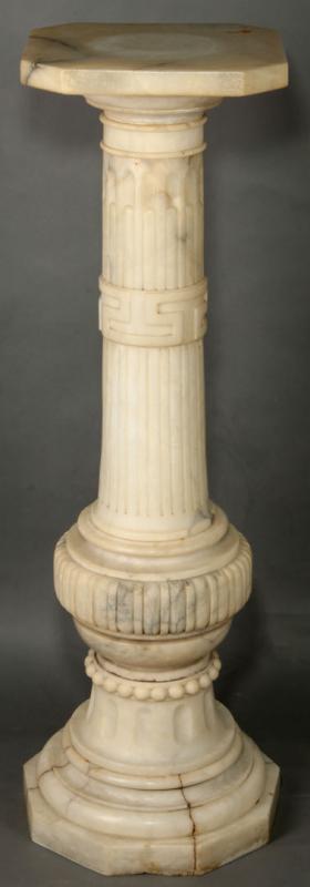 A MULTI-PIECE FLUTED COLUMN MARBLE PEDESTAL 