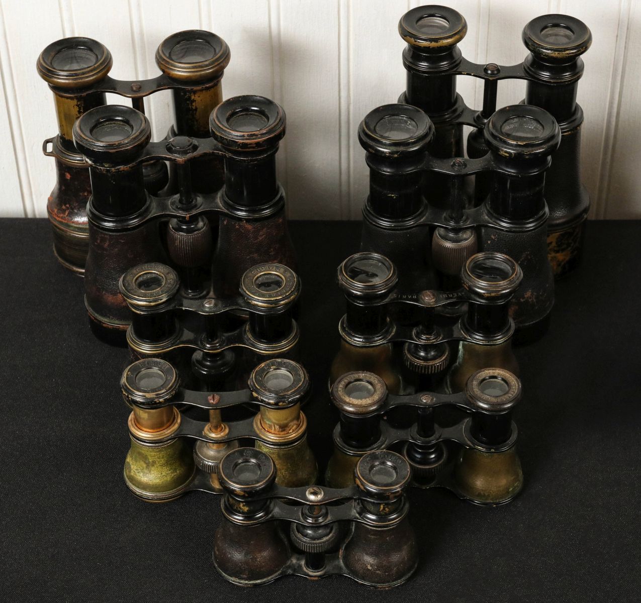 NINE PAIR OF ANTIQUE FIELD GLASSES