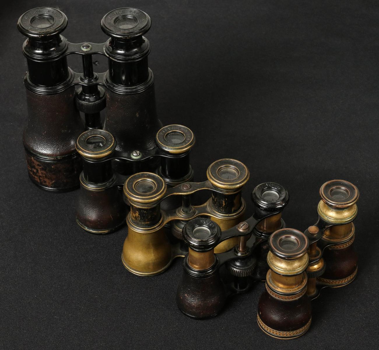 #377: FIVE PAIR OF ANTIQUE FIELD GLASSES