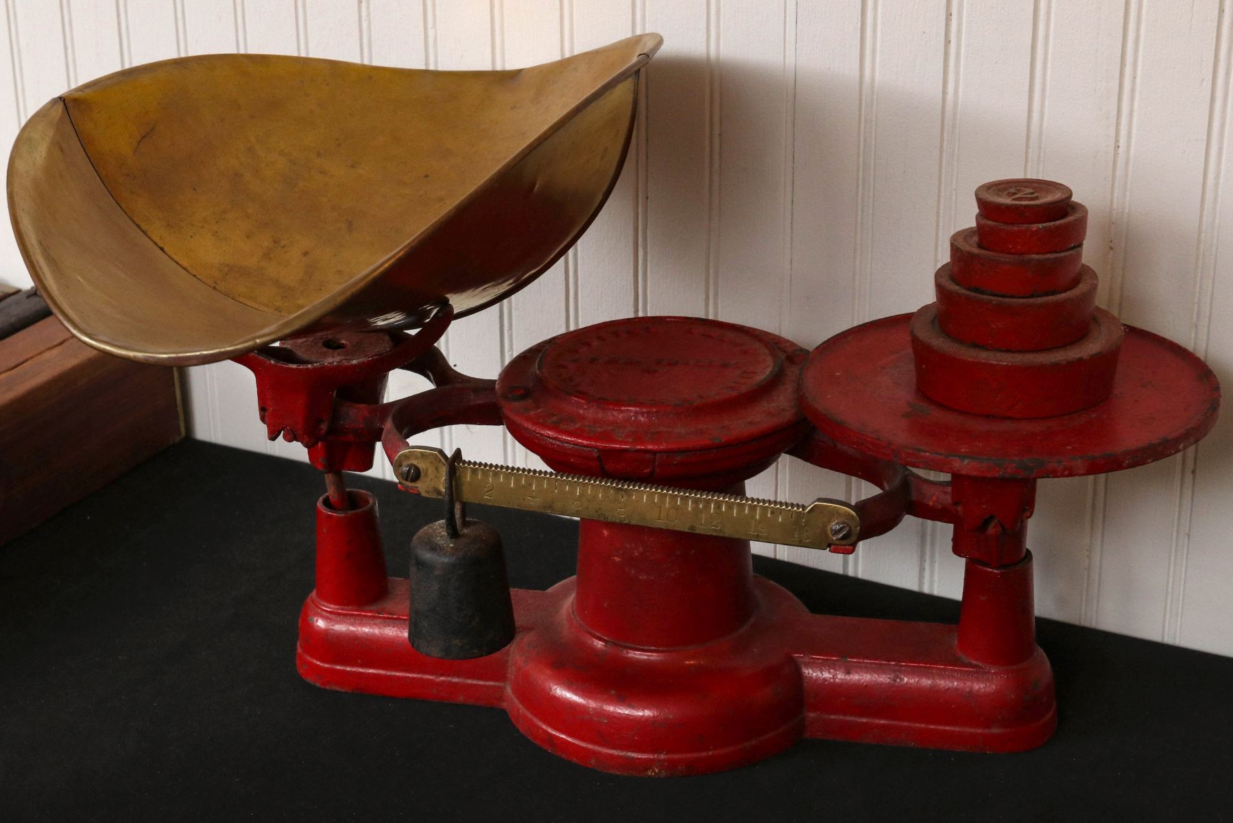 #430: HOWE ANTIQUE IRON BALANCE SCALES DATED 1867