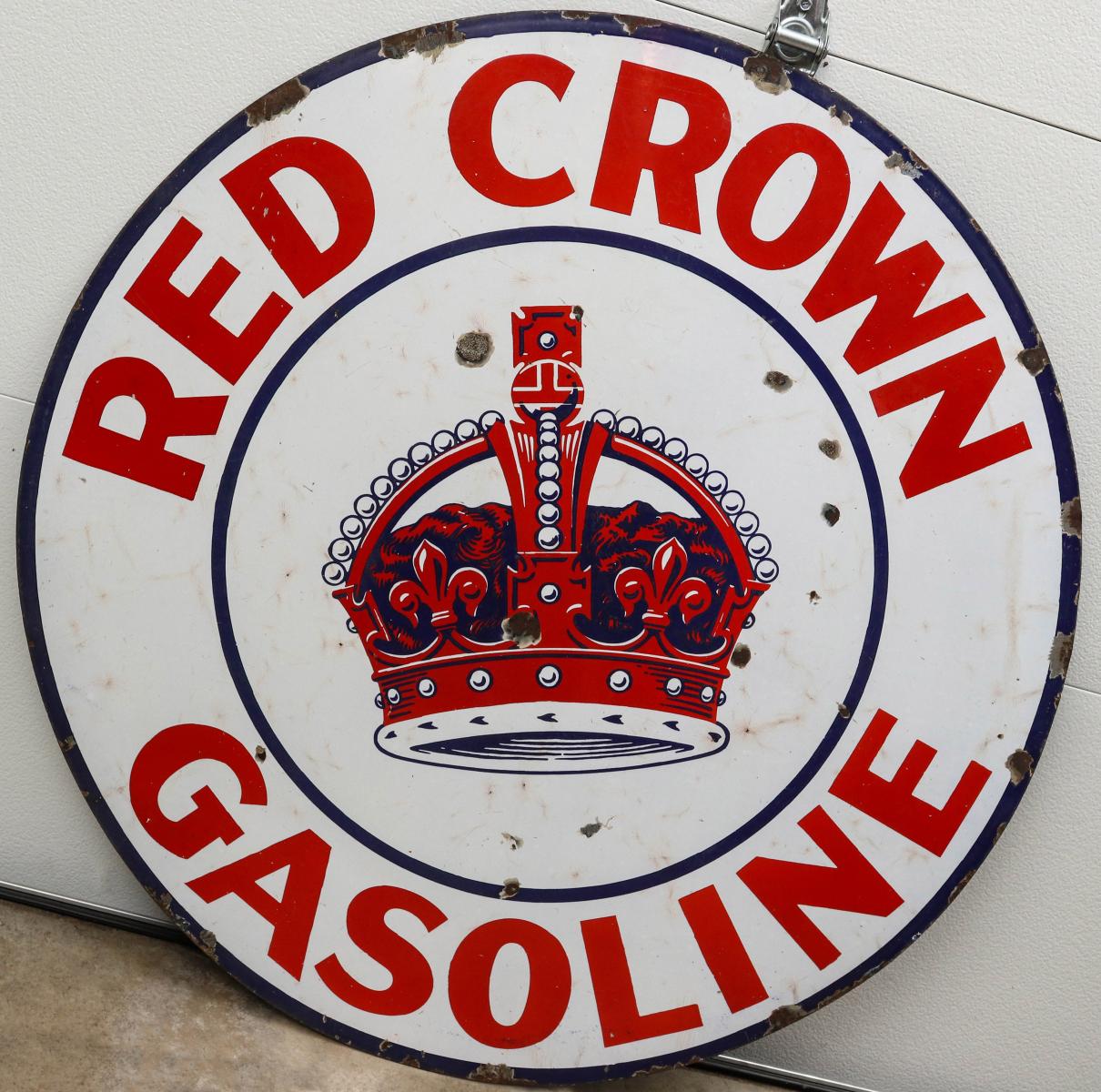 A RED CROWN GASOLINE SINGLE SIDED PORCELAIN SIGN