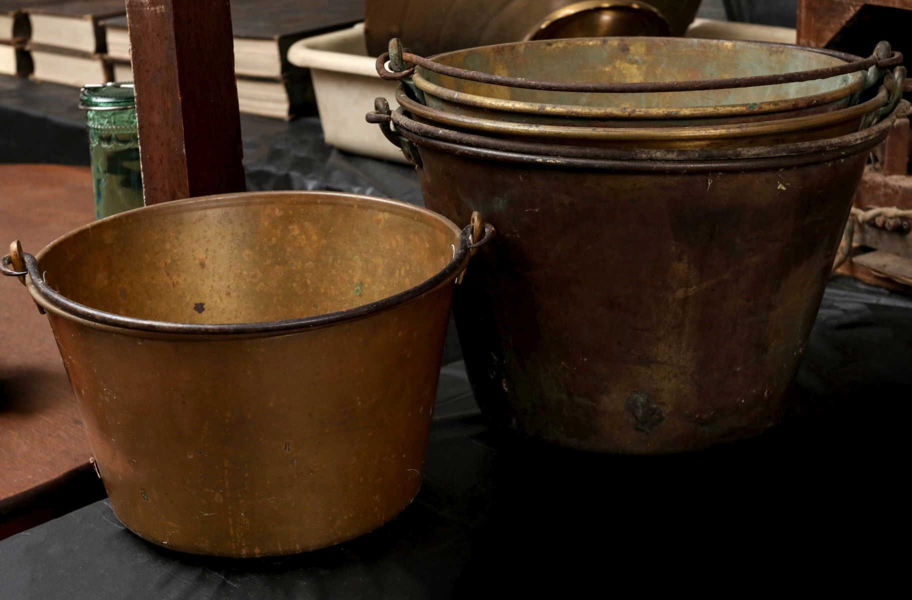 FOUR 19TH CENTURY SPUN BRASS KETTLES