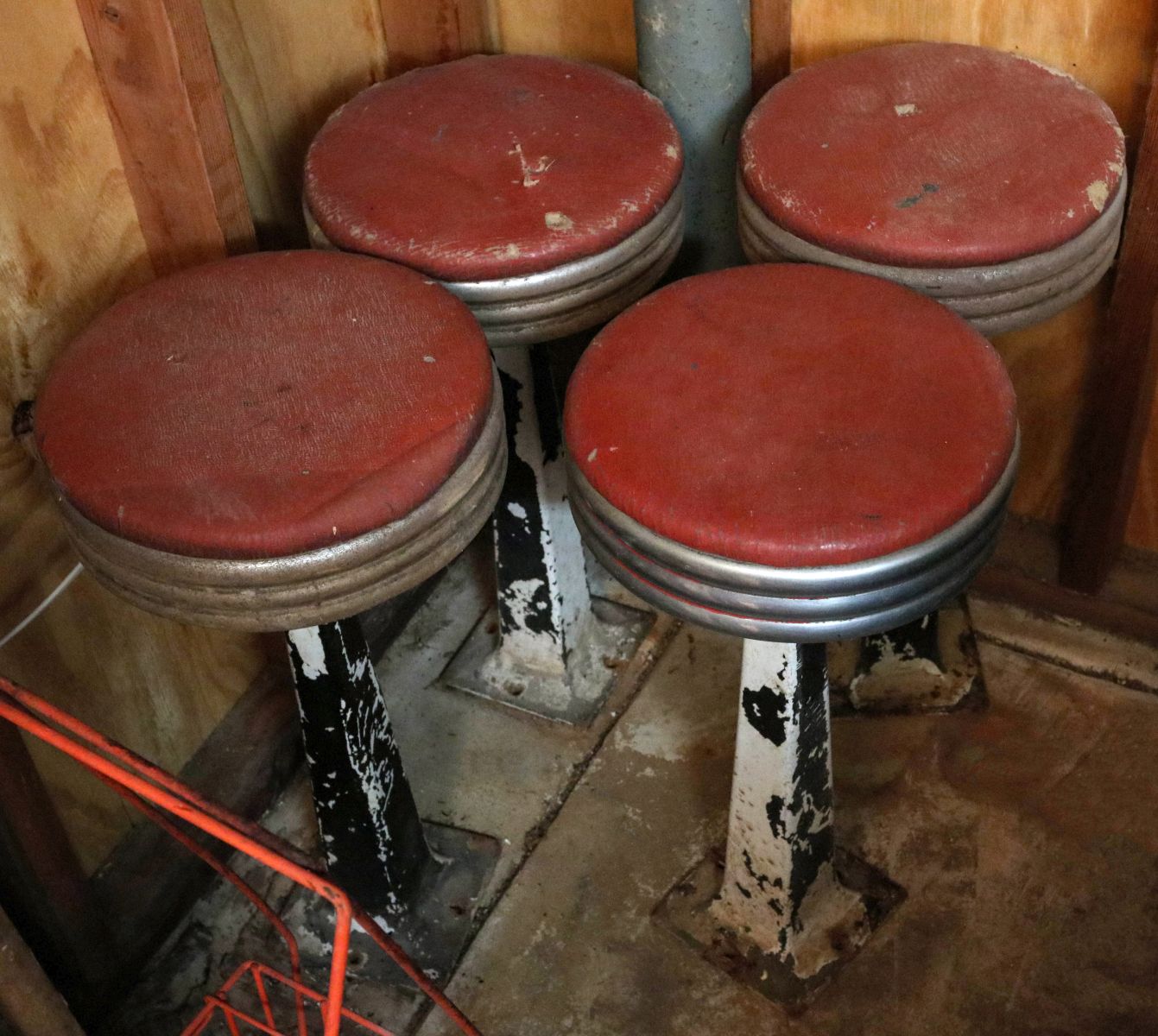 FOUR SODA FOUNTAIN BAR STOOLS AS FOUND