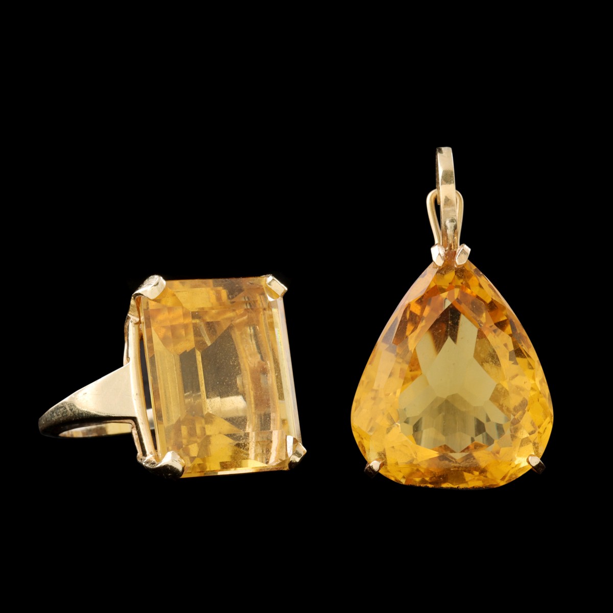 LADIES CITRINE RING AND PENDANT IN 14 KARAT GOLD