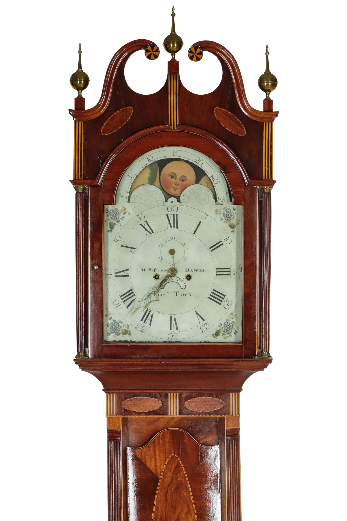 A FINE INLAID FEDERAL TALL CLOCK SIGNED WM P. DAWES