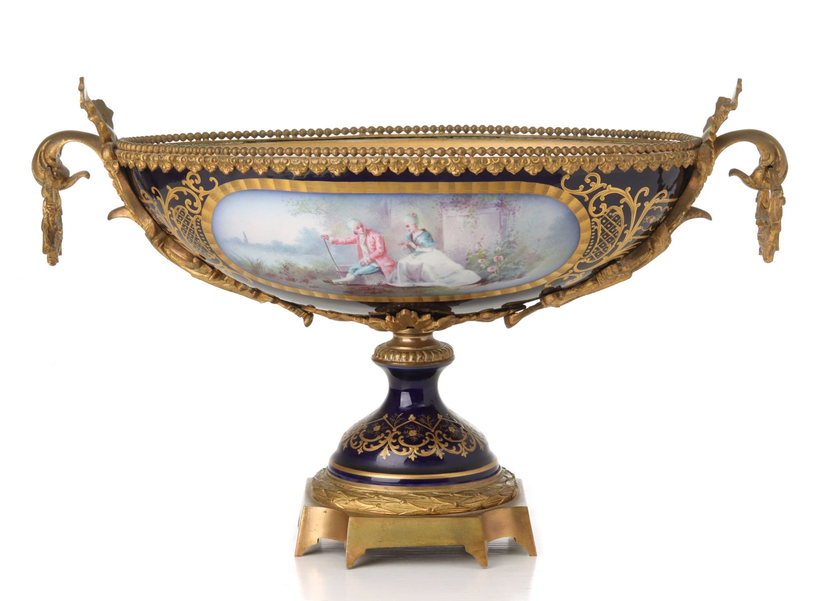 A SEVRES STYLE BRONZE MOUNTED PORCELAIN CENTERPIECE