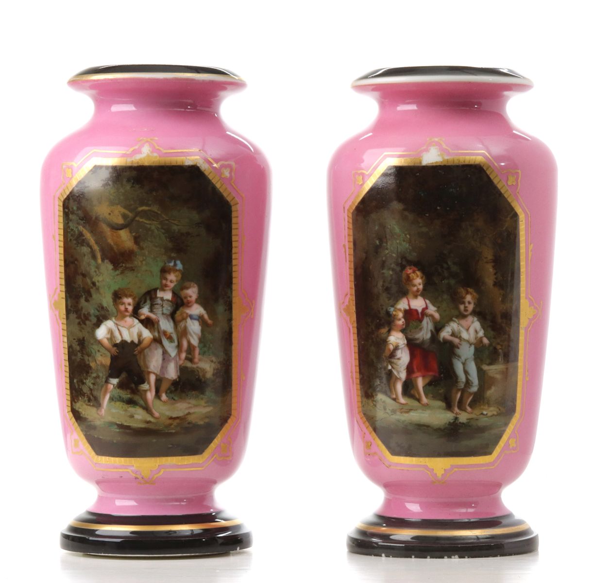 A PAIR 19TH CENTURY CONTINENTAL PORCELAIN VASES