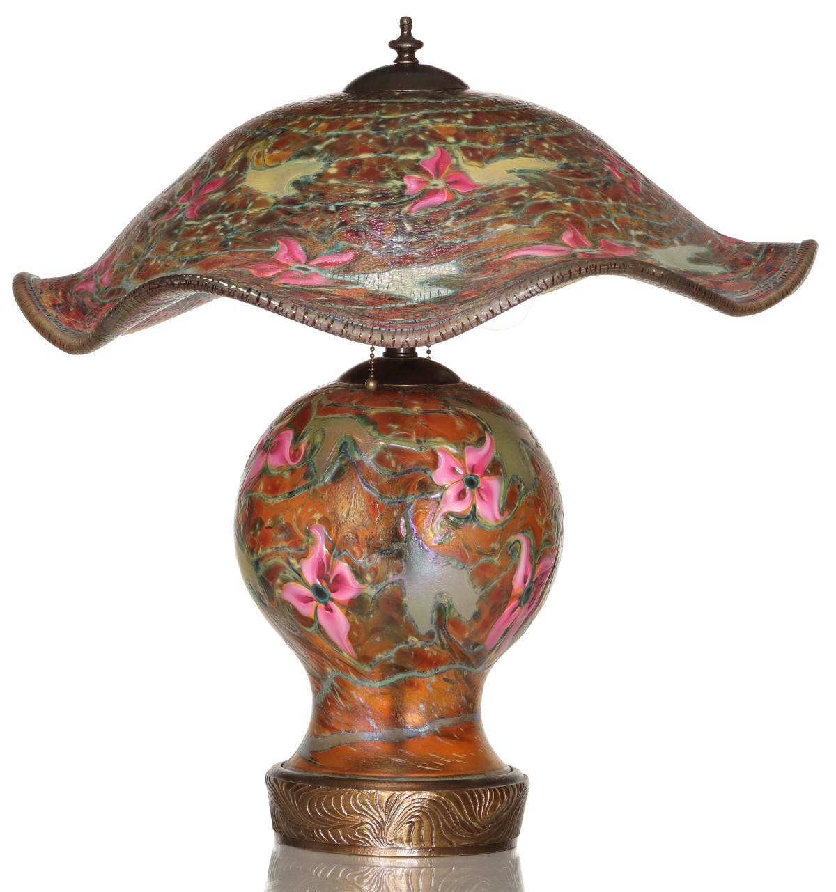 A CHARLES LOTTON MULTI FLORA ART GLASS TABLE LAMP