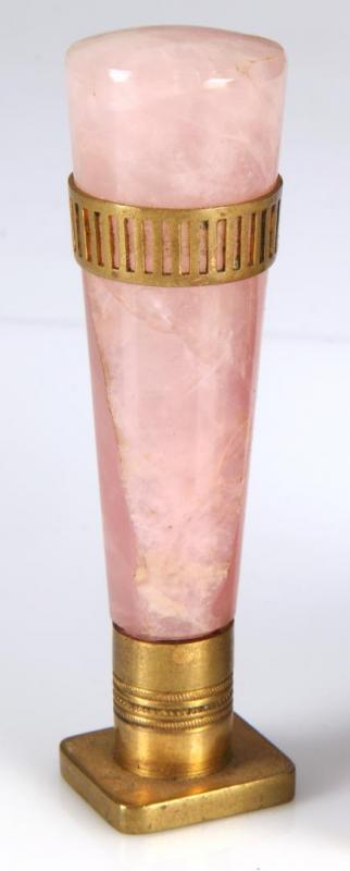 A ROSE QUARTZ DESK SEAL WITH ORMOLU