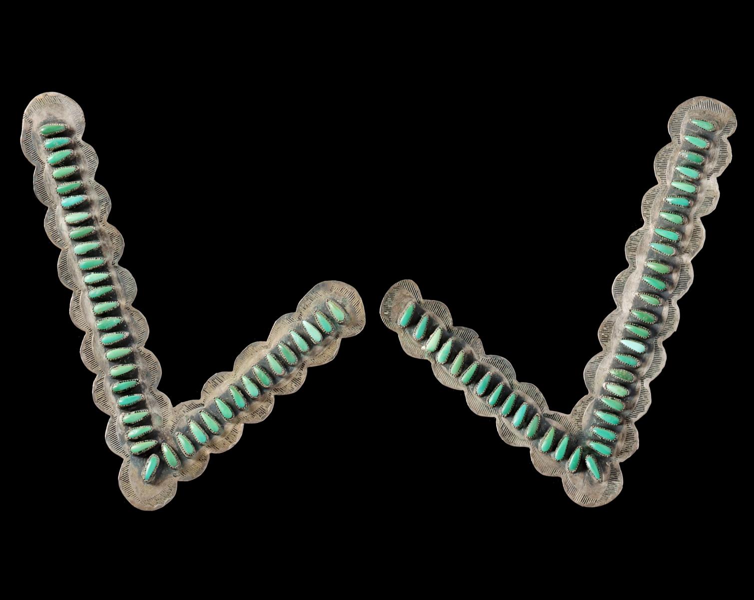 FINE ZUNI STERLING AND TURQUOISE CHEVRON PAIR