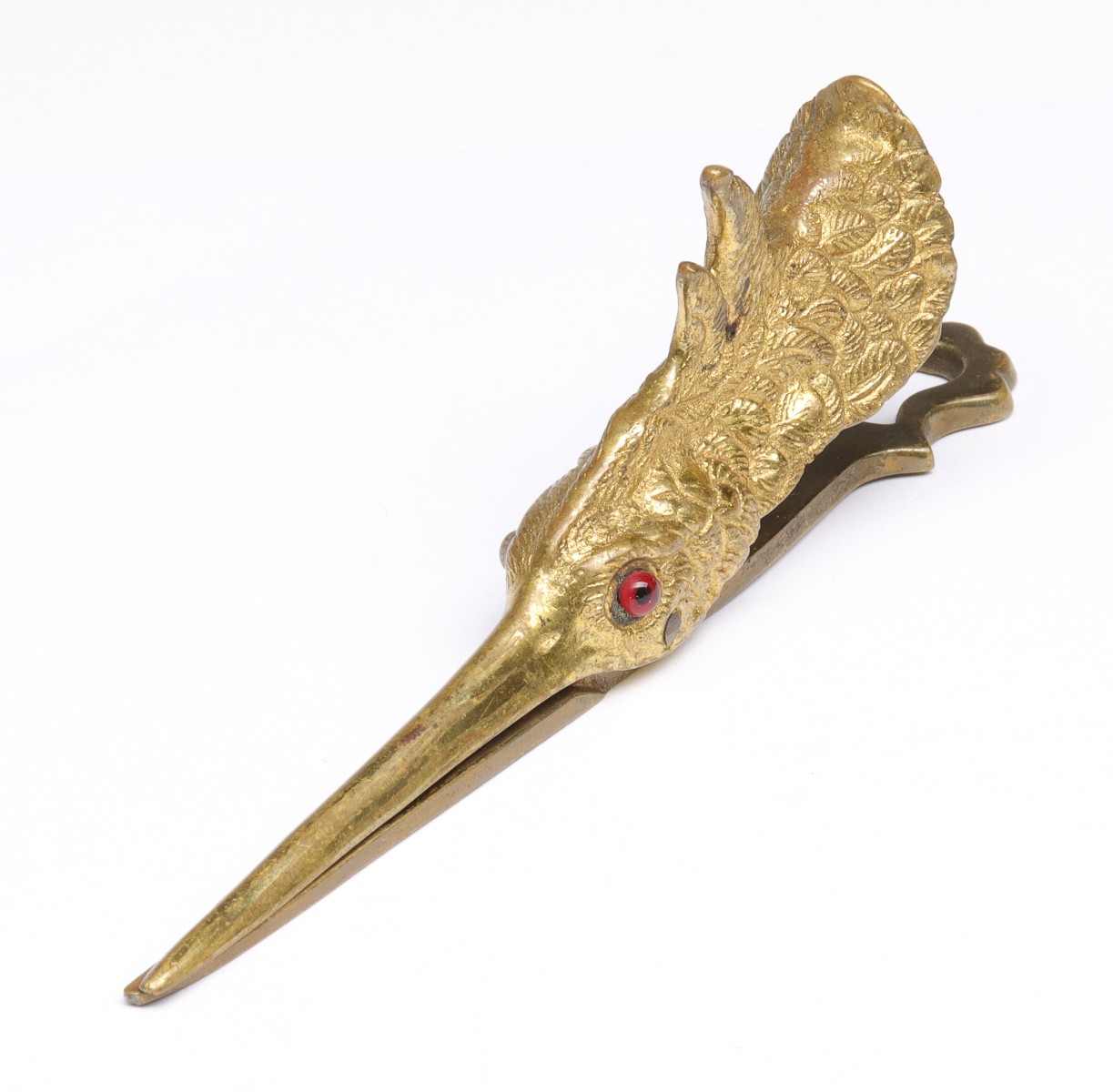 GILT BRASS GLASS EYED BIRD LETTER CLIP 1880-1910