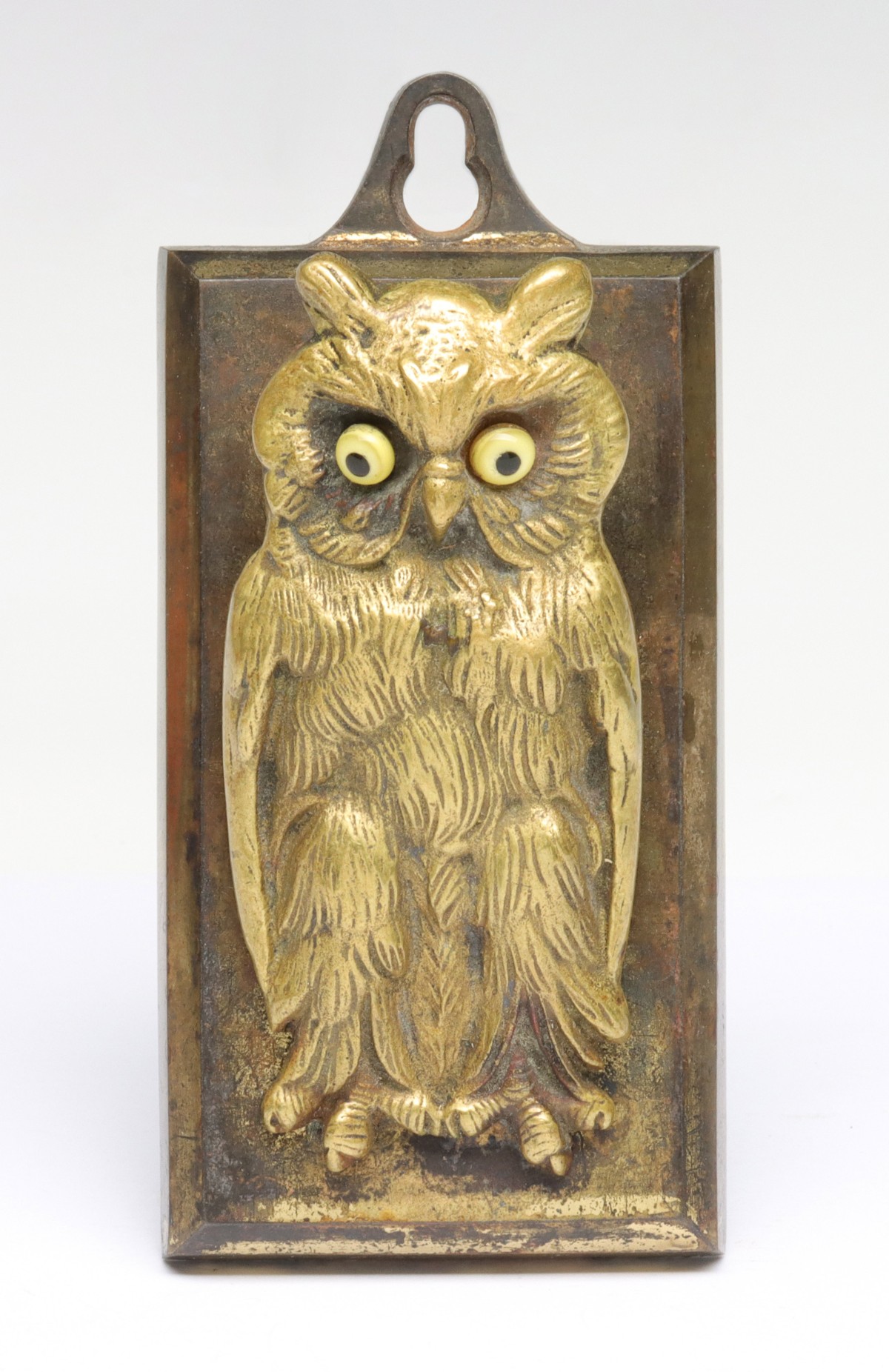 GLASS-EYED BRASS OWL LETTER CLIP 1880-1910