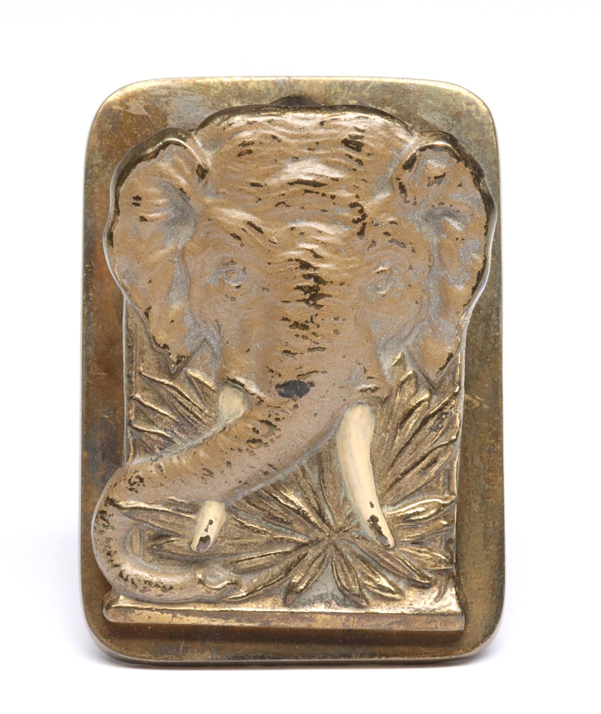 A PLATED IRON BULL ELEPHANT LETTER CLIP CIRCA 1920