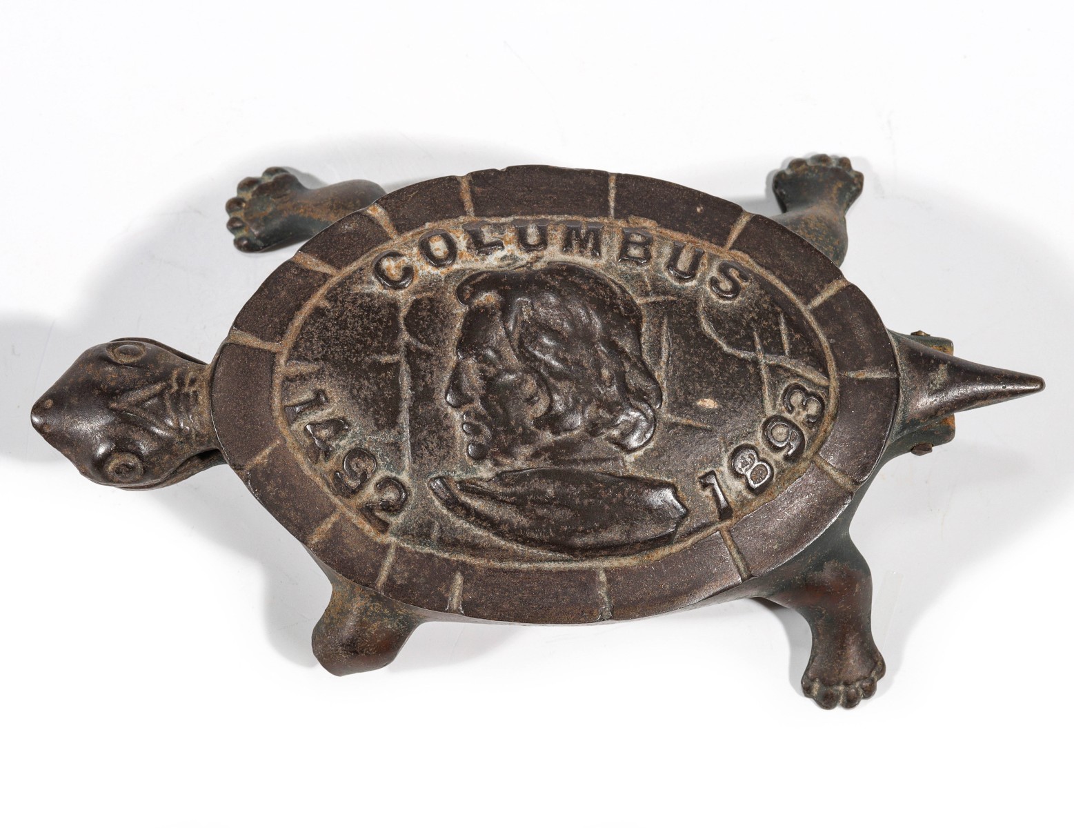 COLUMBUS IRON TURTLE MATCH SAFE STRIKER C. 1900