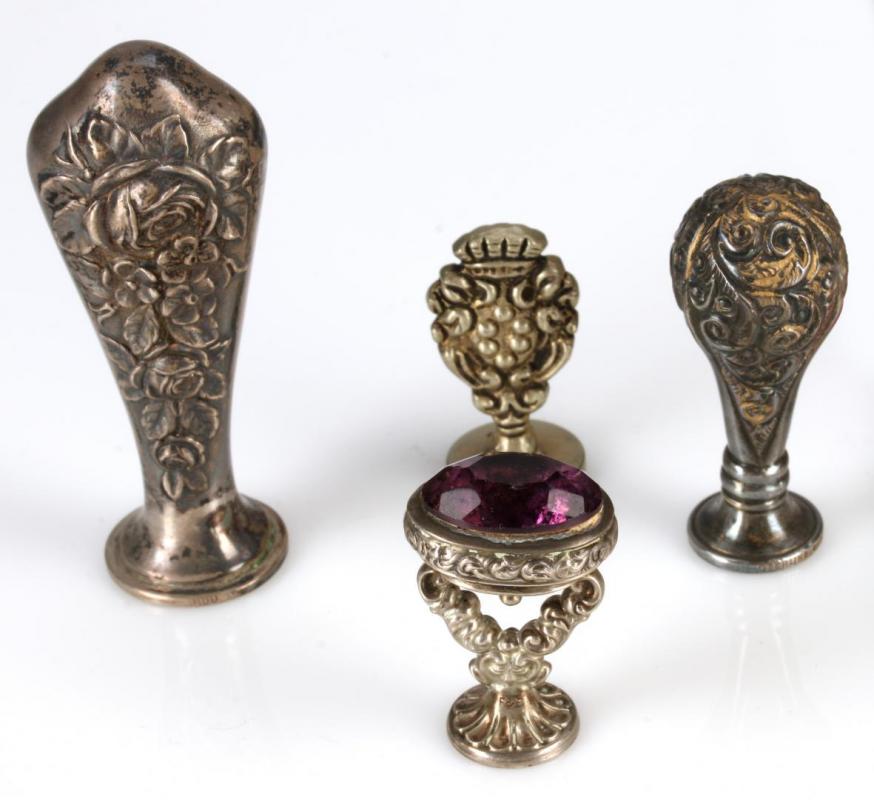 THREE ANTIQUE SILVER DESK SEALS 